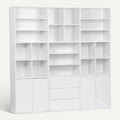 **Technische titel in het Nederlands: Ruimtebesparende witte boekenplank met lades en open vakken**