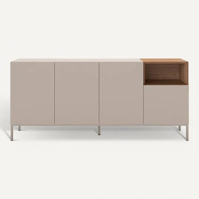 **Moderne Dressoir met Houten Accenten en Minimalistisch Ontwerp**